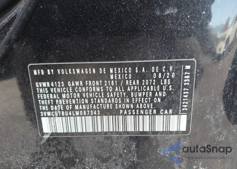 2020 Volkswagen Jetta 1.4T R-Line/1.4T S/1.4T Se из США, поврежденный, VIN 3VWC57BU4LM087343